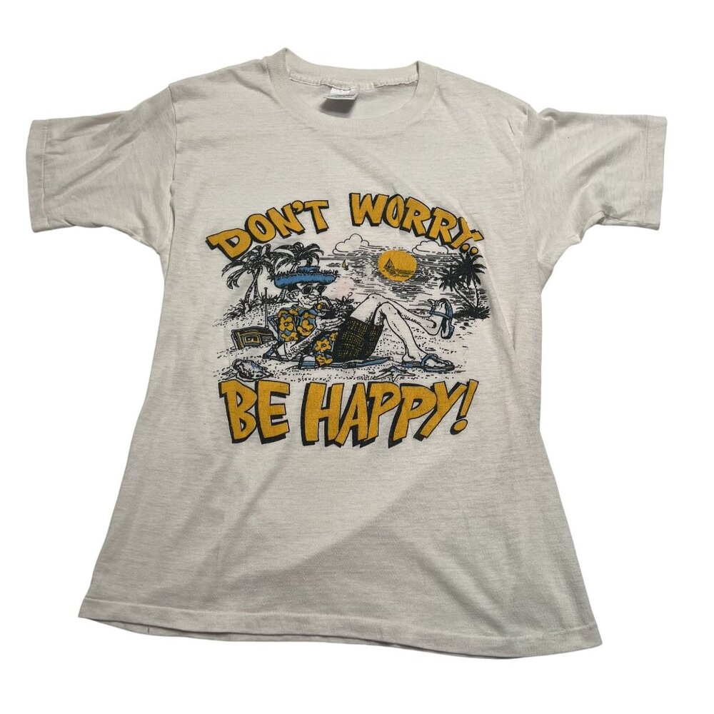 Healthknit Vintage Don't Worry Be Happy Vintage T-Shirt in White